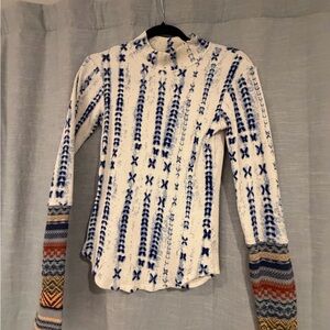 Free People Cream and Blue Textured Knit